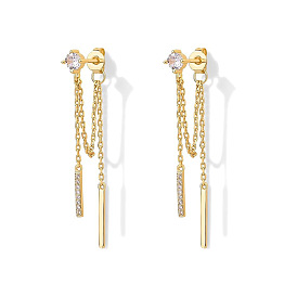 Серьги-гвоздики с кисточками в форме палочек из латуни