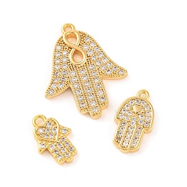 Brass Micro Pave Clear Cubic Zirconia Pendants, Hamsa Hand