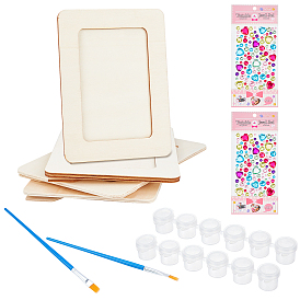 BENECREAT DIY Painting Crafts, Including Unfinished Wood Picture Frames, Plastic Paint Brushes Pens & Paint Pots Strips, Transparent Acrylic Rhinestone Sticker
