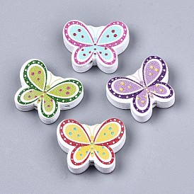 Printed Wood Beads, Dyed, Flat Butterfly