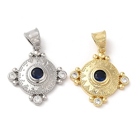 Brass Micro Pave Cubic Zirconia Pendants, with Glass, Lead Free & Cadmium Free, Flat Round