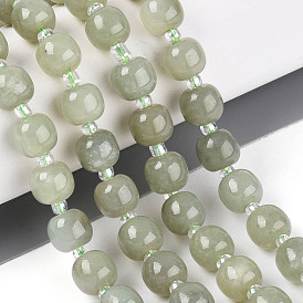 Нити натуральных нефритовых бусин гетянь, баррель, с бисером