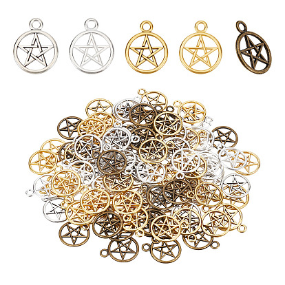 100Pcs 5 Colors Tibetan Style Alloy Ring with Star Pendants, Cadmium Free & Lead Free, 25x20x2mm, Hole: 3mm, about 617pcs/1000g