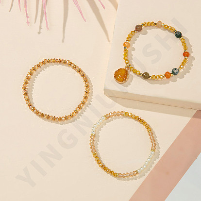 Crystal Bracelet for Women, Three-layered Resin Bead Bracelet with Pearl Tree.
