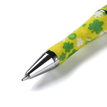 Clover Pattern Plastic Beadable Pens, Ball-Point Pen, for DIY Personalized Pen with Jewelry Bead