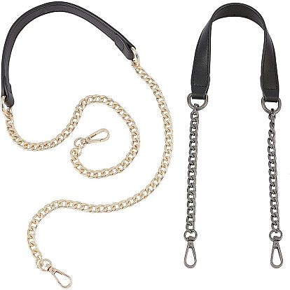 2Pcs 2 Style PU Leather Bag Tape, with Iron Curb Chain & Clasps, Bag Replacement Accessories