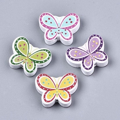 Printed Wood Beads, Dyed, Flat Butterfly