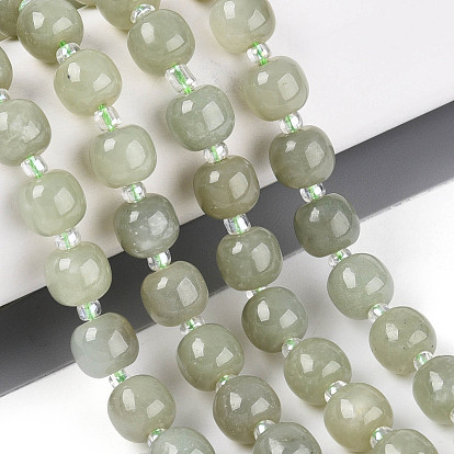 Нити натуральных нефритовых бусин гетянь, баррель, с бисером