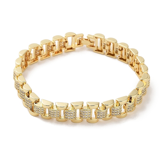 Браслеты из латуни с покрытием стойки, прозрачные браслеты-цепочки с кубическим цирконием и прямоугольными звеньями для женщин, без кадмия и без свинца, долговечный