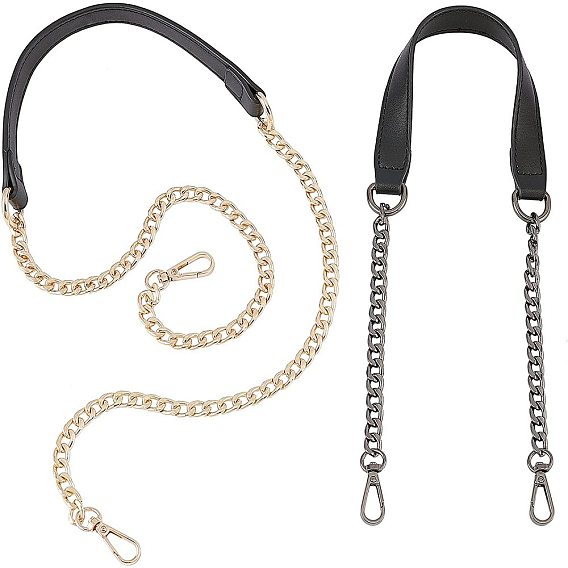 2Pcs 2 Style PU Leather Bag Tape, with Iron Curb Chain & Clasps, Bag Replacement Accessories