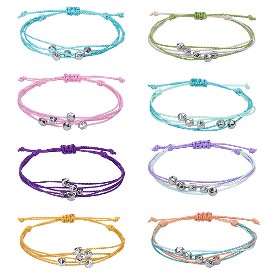 Браслеты из многожильных бусин из вощеного шнура в стиле бохо, регулируемые женские браслеты из полигональных бусин