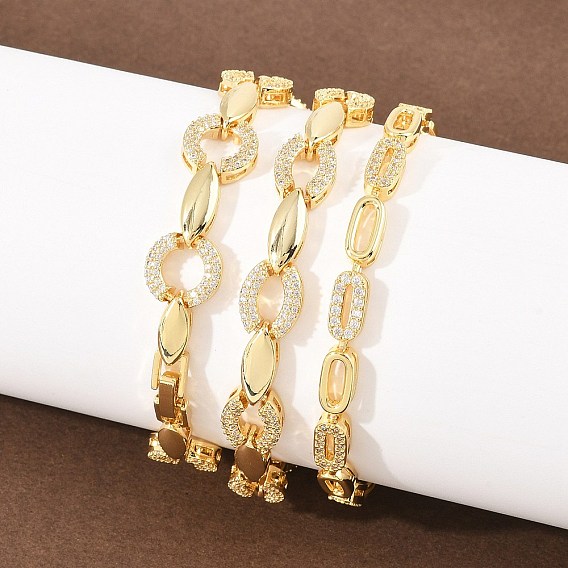 Овальные латунные браслеты-цепочки с микропаве из прозрачных кубических цирконий для женщин, долговечный, без свинца и без кадмия