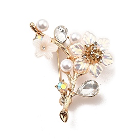 Broches en strass en alliage, fleur abs imitaiton perle perles épinglette, sans cadmium et sans plomb