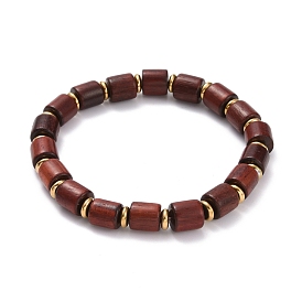 Waxed Natural Wood Column Beads Stretch Bracelet, Disc Non-magnetic Synthetic Hematite Beads Power Bracelet for Men Women