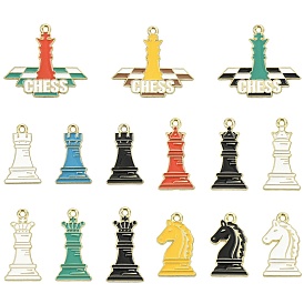 60Pcs Alloy Enamel Pendants, Chess Charms, Golden