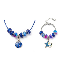 Kit de fabrication de collier de bracelet européen bricolage pour enfant, y compris la fabrication d'un bracelet en chaîne en laiton et d'un collier en corde de cire, pendentif en alliage de style grand trou et perles de résine