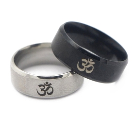 Ohm/Aum Yoga Theme Stainless Steel Plain Band Ring for Women