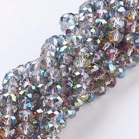 Electroplate Glass Beads Strands, Rainbow Plated, Faceted, Rondelle