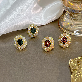 Vintage Enamel Pearl Cat Eye Earrings with Noble and Elegant Charm