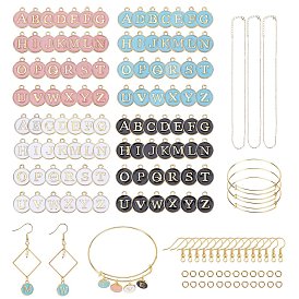 DIY Jewelry Set Making Kits, include Iron Earring Hooks & Cable Chains Necklace Makings & Bangle Making, 26 Letters Alloy Enamel Charms