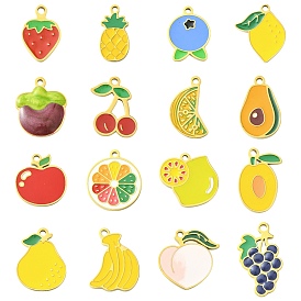 16 шт 16 стили 304 подвески из нержавеющей стали, с эмалью, ионное покрытие (ip), фрукты