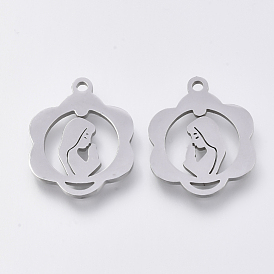 201 Stainless Steel Pendants, Laser Cut Pendants, Flower with Girl