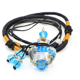 Ожерелье с подвеской в виде сердца в стиле барокко ручной работы лэмпворк, флакон духов с эссенцией, регулируемое колье из плетеного шнура, ожерелье-свитер для женщин