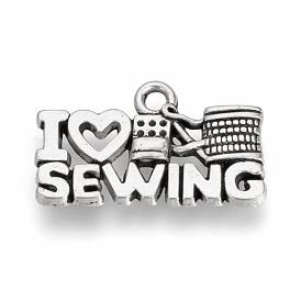 Tibetan Style Alloy Pendants, Phrase I Love Sewing, Cadmium Free & Lead Free