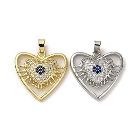 Латунные микро проложить кубического циркония подвески, без кадмия, без никеля и без свинца, сердце с оберегами от сглаза