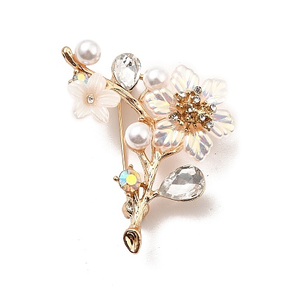 Alloy Rhinestone Brooches, Flower ABS Imitaiton Pearl Beads Lapel Pin, Cadmium Free & Lead Free