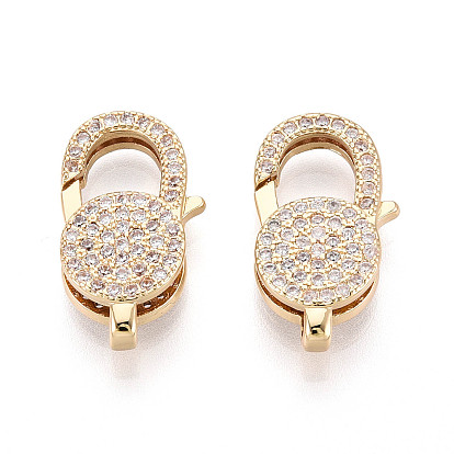 Застежки-лобстеры с прозрачным кубическим цирконием и латунным паве, плоско-круглые