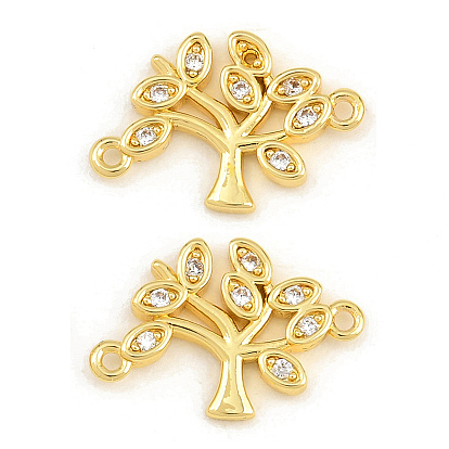 Breloques de connecteur en zircone cubique transparente pavée de laiton, liens arbre de vie, crémaillère plaquage, plaqué longue durée, sans plomb et sans cadmium