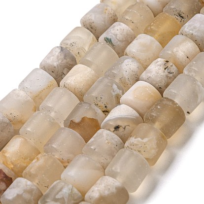 Natural Cherry Blossom Agate Beads Strands, Frosted, Column
