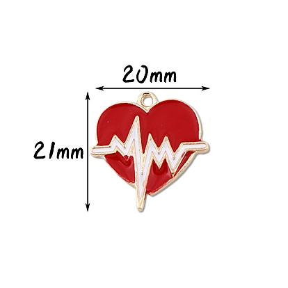Valentine's Day Theme, Alloy Enamel Pendants, Golden, Heart with Electrocardiograph