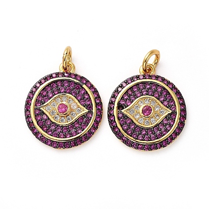 Латунные микро проложить кубического циркония подвески, с прыжковых колец, плоские круглые с глаз, металлический черный & золотой