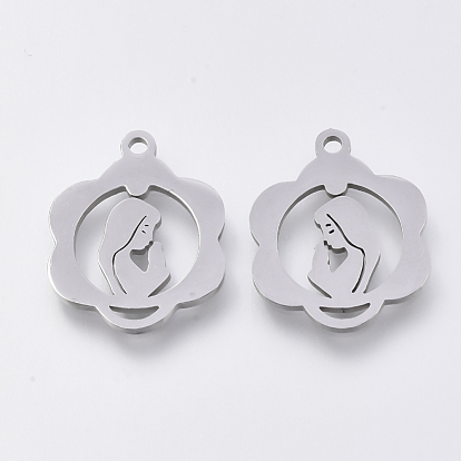 201 Stainless Steel Pendants, Laser Cut Pendants, Flower with Girl