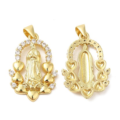 Rack Plating Brass Micro Pave Cubic Zirconia Pendants, Cadmium Free & Lead Free, Saint