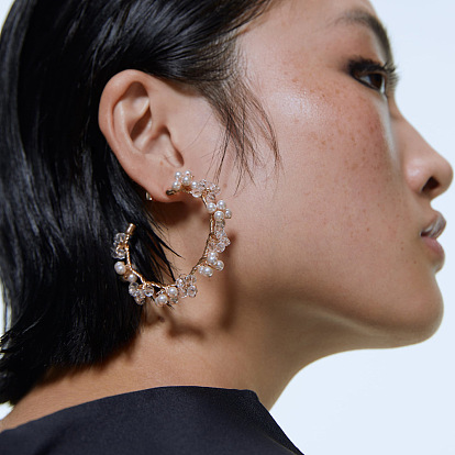 Handmade Pearl Earrings - Creative Copper Wire Crystal Ear Cuff Ear Jewelry.