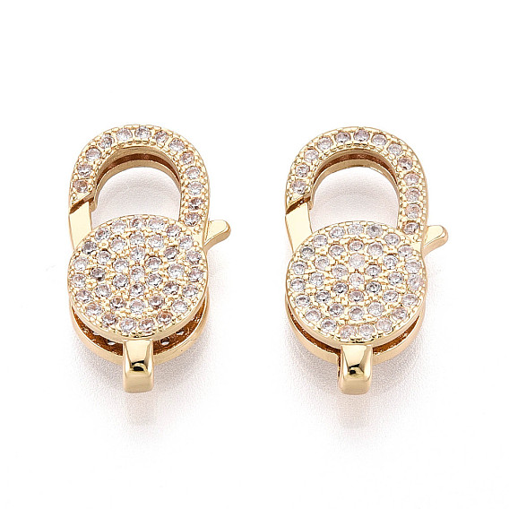 Застежки-лобстеры с прозрачным кубическим цирконием и латунным паве, плоско-круглые