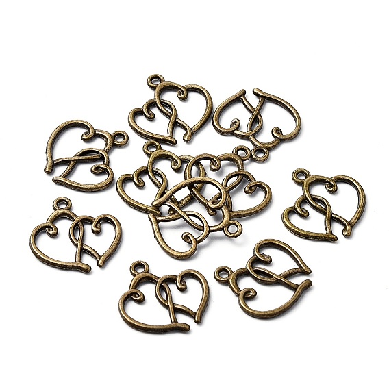 Тибетский стиль сплава сердца к сердцу подвесками, без кадмия и без свинца, 19.5x19x2 мм, Отверстие : 2 мм , около 1265 шт / 1000 г