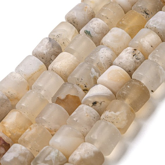 Natural Cherry Blossom Agate Beads Strands, Frosted, Column