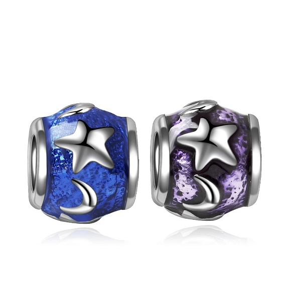 Alloy Enamel European Beads, Large Hole Beads, Rondelle with Star & Moon