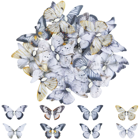 40шт. 8 цвета светящиеся тканевые и смоляные украшения в виде бабочек, светится в темноте