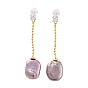 Rectangle Natural Pearl Earrings for Women, Sterling Silver Micro Pave Cubic Zirconia Dangle Earrings