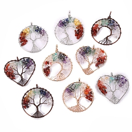 Copper Wire Gemstone Big Pendants, Tree of Life Charms