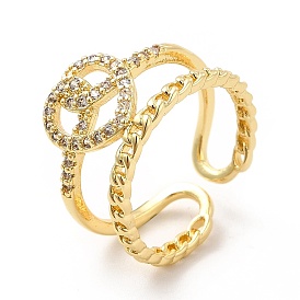 Clear Cubic Zirconia Heart Knot Open Cuff Ring, Brass Jewelry for Women