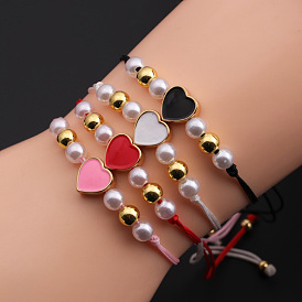Fashionable Multi-color Heart-shaped Adjustable Bracelet with Copper Beads and Pearls for Women