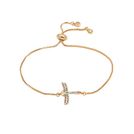 Luxury Colorful Zircon Adjustable Dragonfly Bracelet with Micro Inlaid Zircon Pull Chain