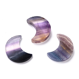 Natural Fluorite Beads, No Hole/Undrilled, for Wire Wrapped Pendant Making, Moon