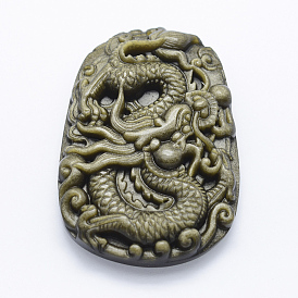 Lustre naturel or obsidienne gros pendentifs, Dragon